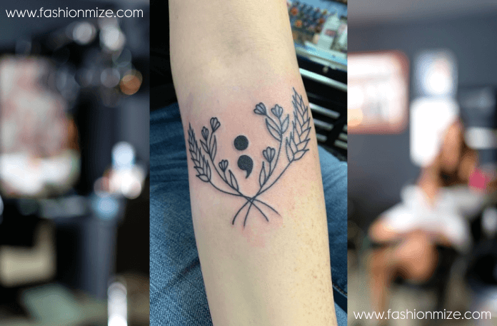 Floral Semicolon Tattoo