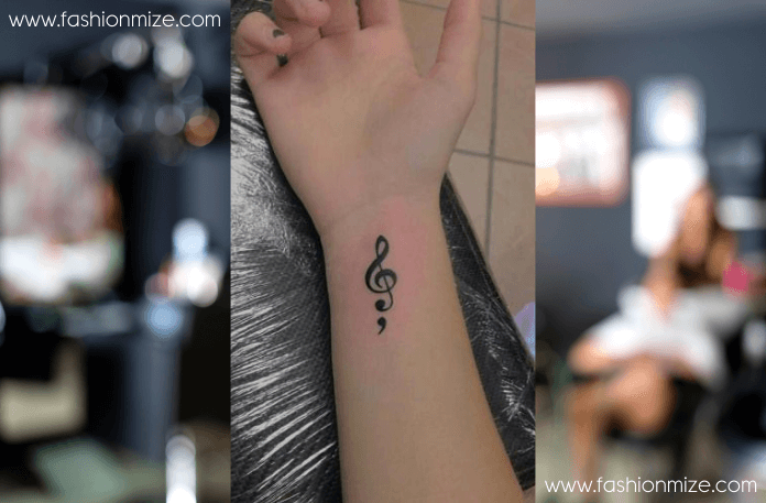 Music Note and Semicolon Tattoo