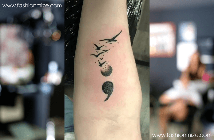 Silhouette and Semicolon Tattoo