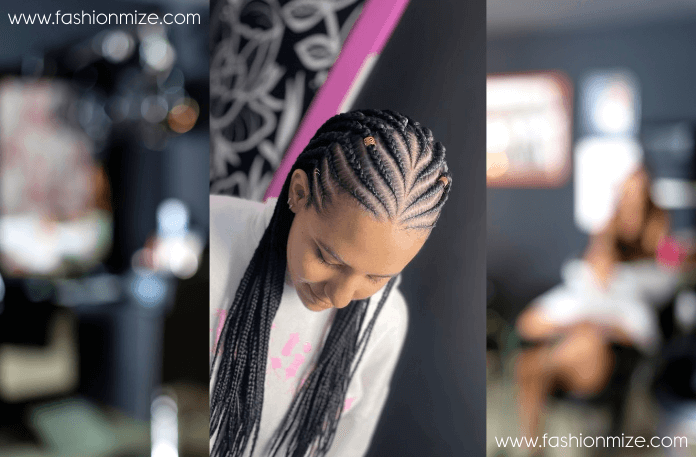 Straight Back Cornrows with Curved Design